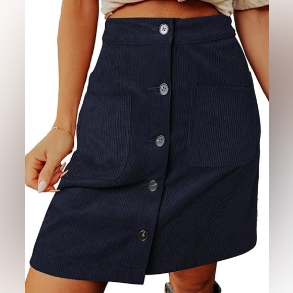 Black Corduroy Button Front A-Line Patch Pocket Skirt Women’s Size Medium - Picture 1 of 8